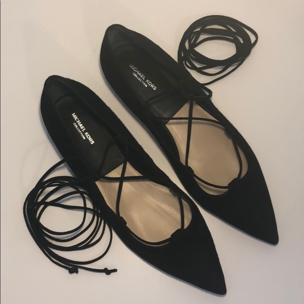 New Michael Kors Collection Pointed Lace up Flat 8